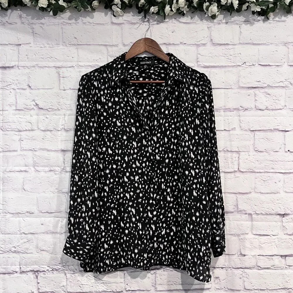 Ellen Tracy Petite Size Large Long Sleeve Business Casual Button Down‎ Blouse